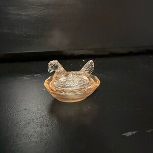 Mini Pink Glass Hen on Nest Figurine